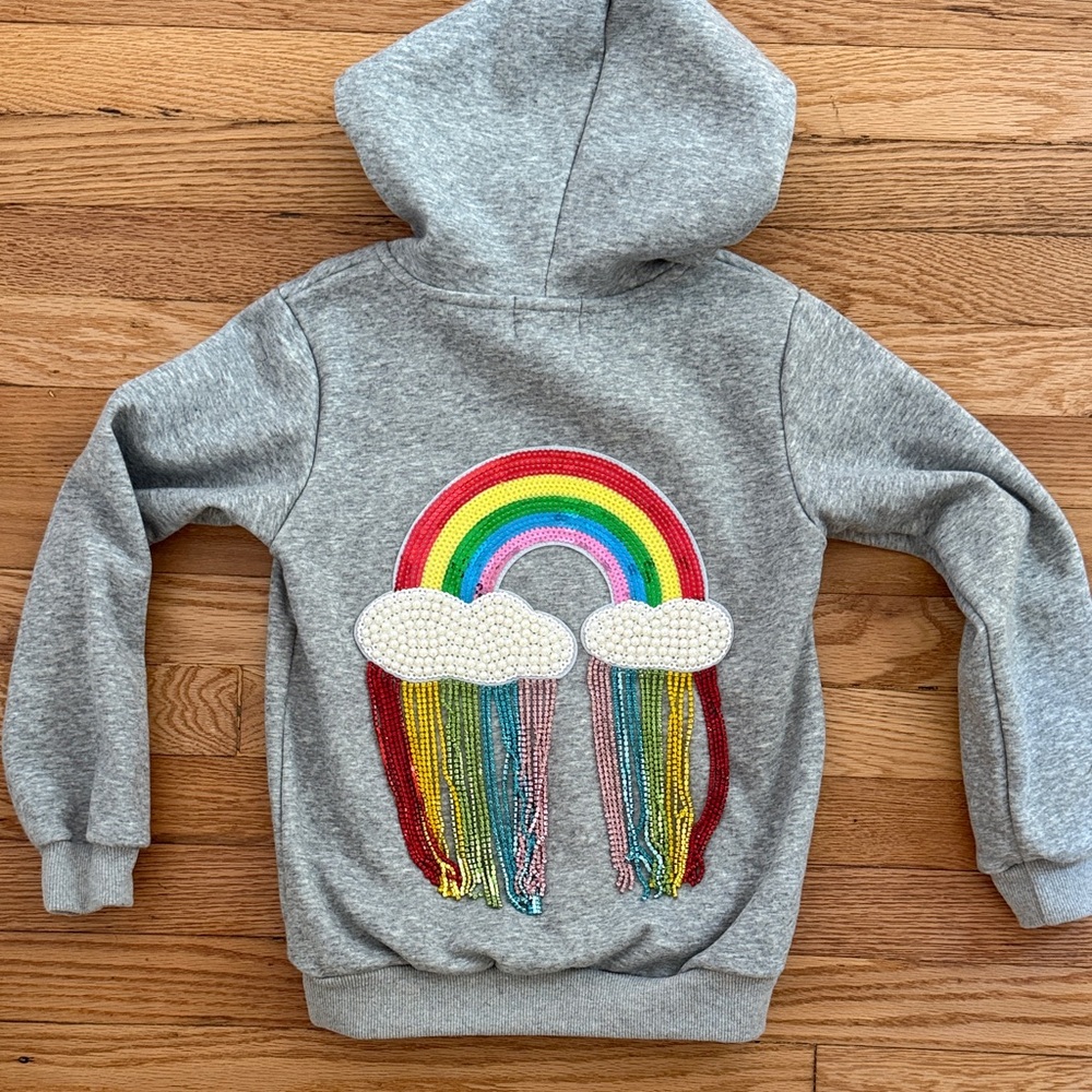 Lola + The Boys Gray Hoodie with Rainbow Sequins
